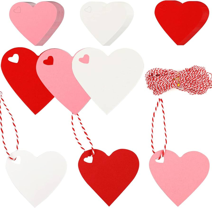 FOIMAS 150pcs Heart Shaped Gift Tags,Heart Paper Kraft Gift Hang Tags with String for Valentine's... | Amazon (US)