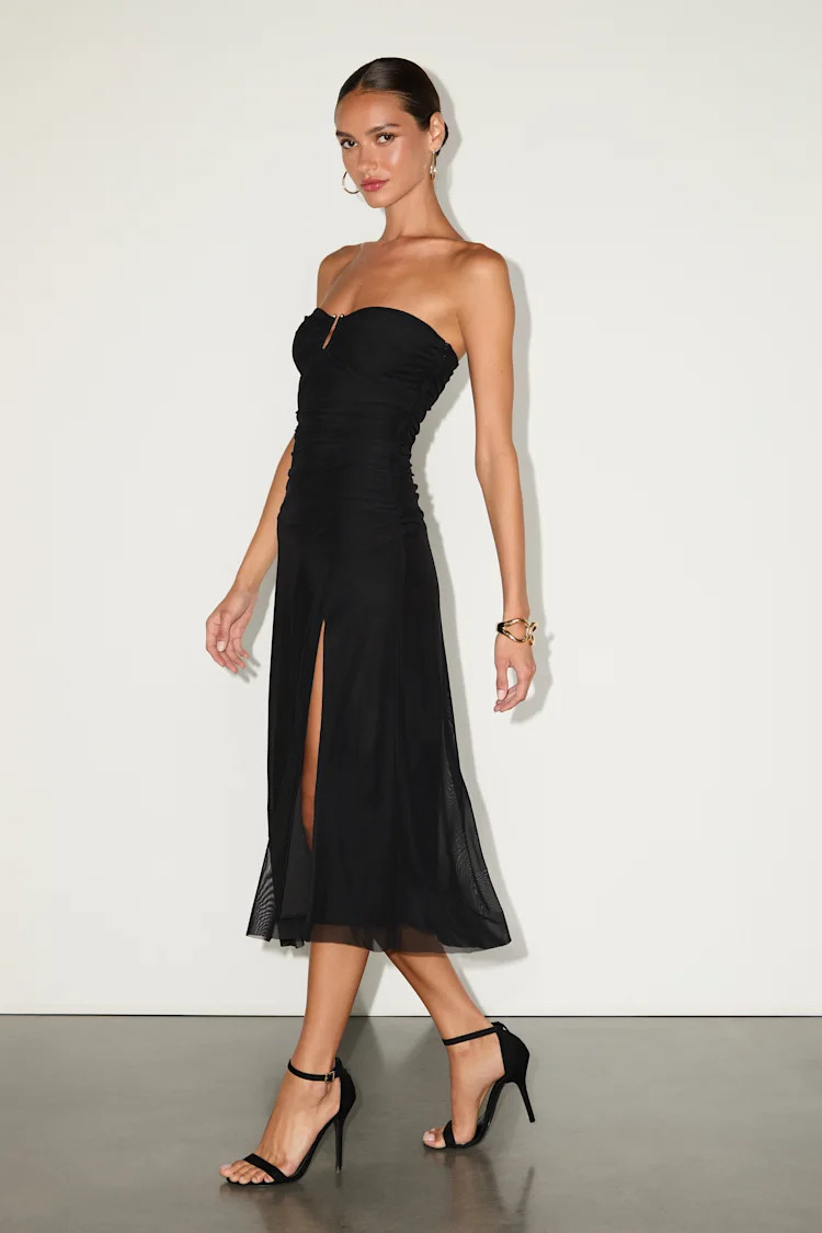 Chania Black Strapless Midi Dress | Lulus