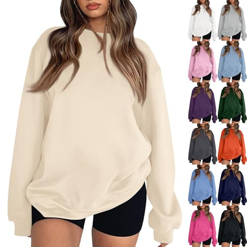 Women Crewneck Sweatshirts Trendy Loose Fleece Pullover Sweaters Casual Comfy Long Sleeve Shirts Y2k Hoodie Oversized Sweatshirt Lightweight Sweaters Preppy Clothes Fall Outfits Streetwear | Amazon (US)