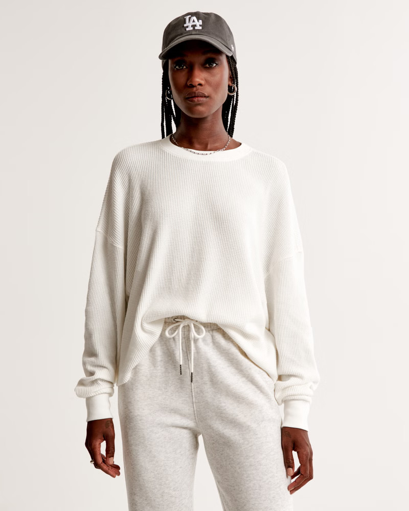 Long-Sleeve Oversized Waffle Tee | Abercrombie & Fitch (US)