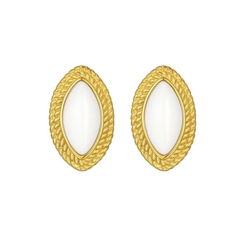 Big Chunky White Gold Earrings for Women,Vintage Oval Onyx Statement Earrings,Trendy 18K Gold Plated Stud Stainless Steel Hypoallergenic,Lightweight Jewelry Gift for Women (White&Gold) | Amazon (US)