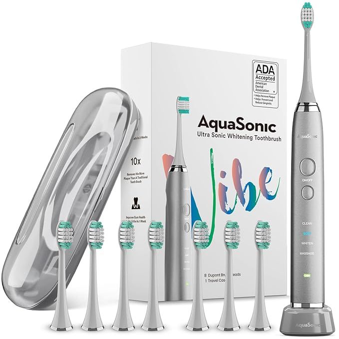 Aquasonic Vibe Series Ultra Whitening Toothbrush – ADA Accepted Electric Toothbrush - 8 Brush H... | Amazon (US)