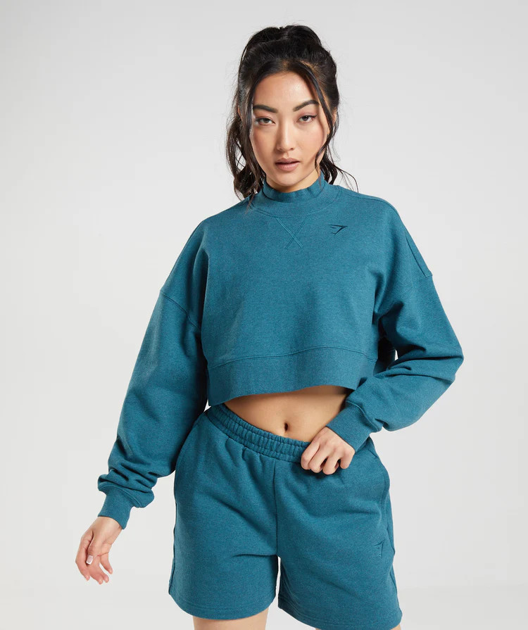 Gymshark Rest Day Sweats Cropped Pullover - Steel Blue Marl | Gymshark (Global)