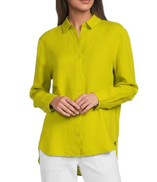 Organic Linen Handkerchief Classic Collar Button Front Long Sleeve Shirt | Dillard's
