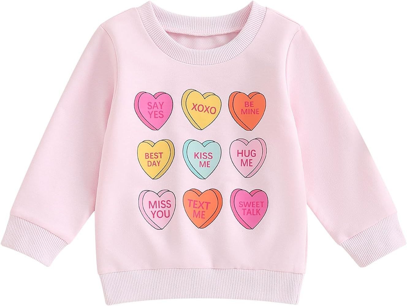 Infant Toddler Baby Girl Valentine 's Day Outfit Sweet Heart Long Sleeve Sweatshirt Crewneck Pull... | Amazon (US)