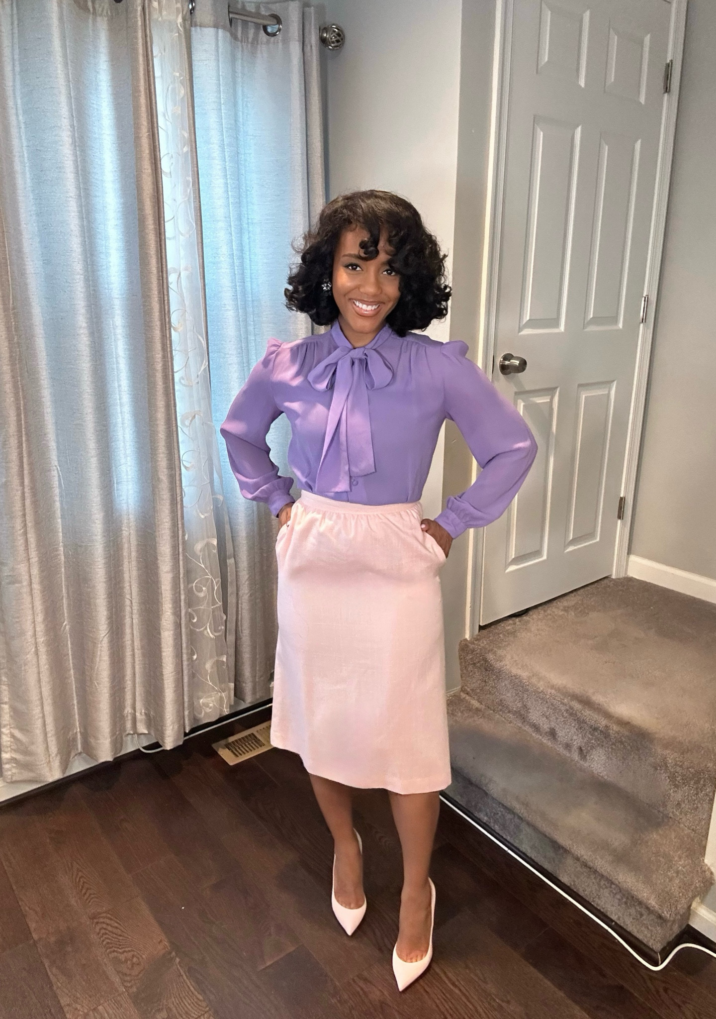 When pairing lavender and pink together, try soft pink skirt with a lavender blouse skirt or vice versa for a subtle yet stylish look. Keep the rest of the outfit neutral with pieces like beige trousers or a gray blazer to balance the pastel tones. Opt for accessories in metallic shades like silver or gold to add a touch of sophistication without overwhelming the outfit. 💜💗



#LTKworkwear