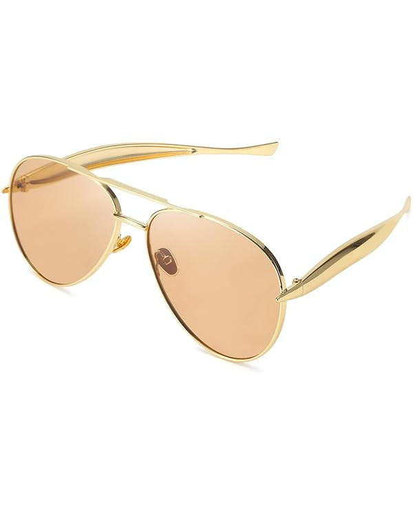 Aviator Sunglasses for Women Men Trendy Designer Metal Sun Glasses with UV400 Gold Metal Frame La... | Amazon (US)