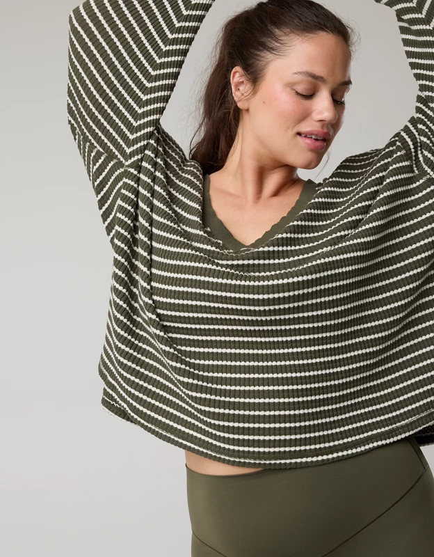OFFLINE By Aerie Wow! Waffle Long Sleeve V Neck T-Shirt | Aerie