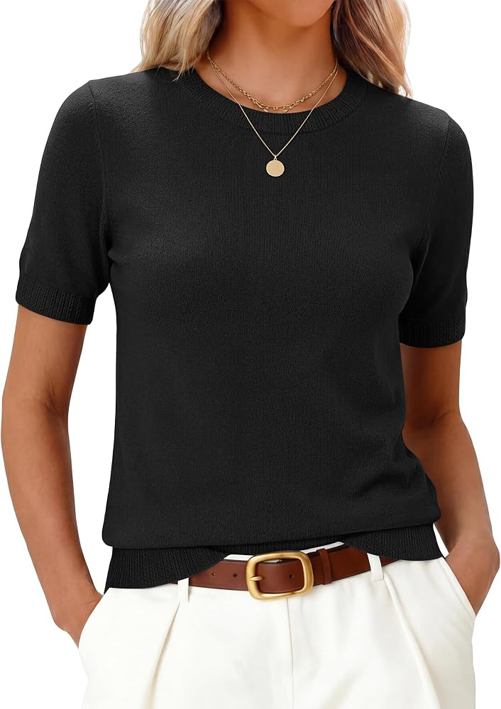 ANRABESS Short Sleeve Sweater for Women Lightweight Crewneck Wool Blend Sweaters Tops Spring Summ... | Amazon (US)