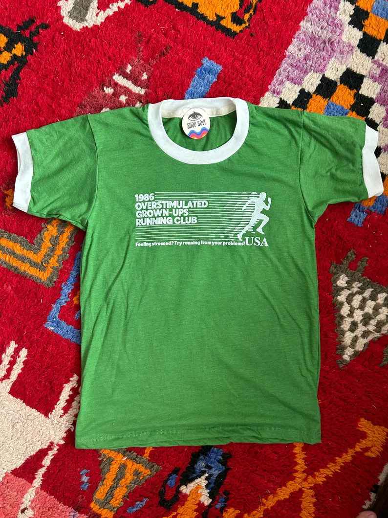 Vintage 1986 Overstimulated Grown Ups Running Club Ringer Tee | Etsy (US)