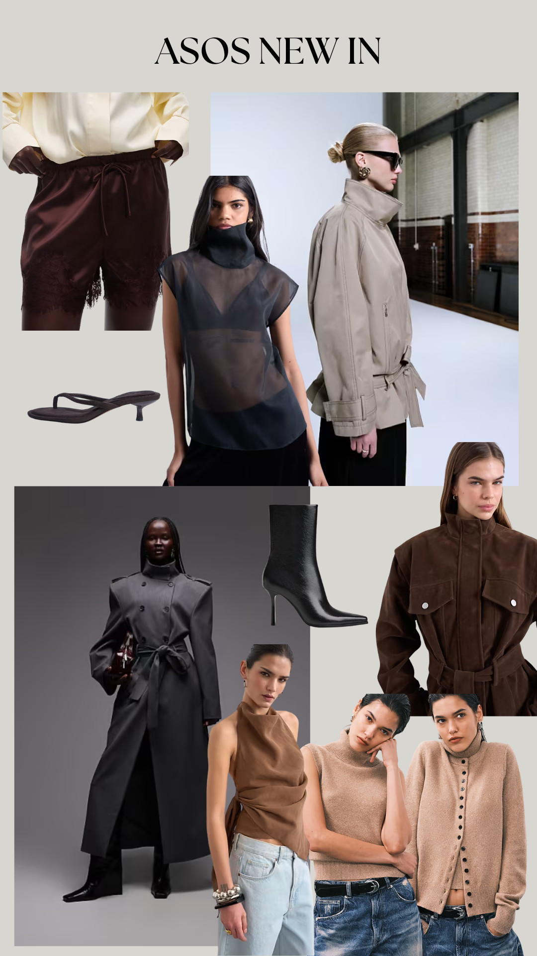 ASOS New In Picks 
Trench Coat, Lace Short, Black Leather Boots, Topshop, Sheer Top 

 #LTKuk #LTKeurope #LTKdatenight