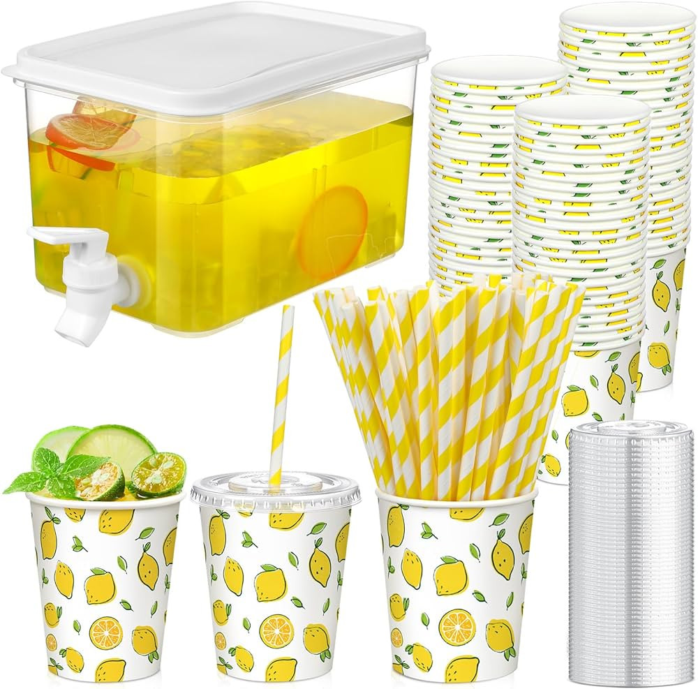 151 Pcs Lemonade Stand Supplies Lemonade Stand Kit 3.5L Plastic Drink Dispenser 50 Set 9oz Dispos... | Amazon (US)