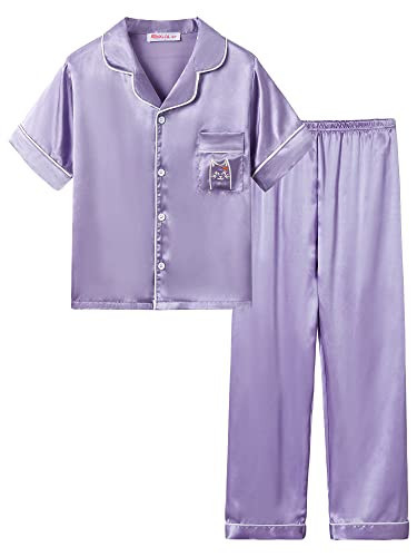Topgal Big Girls Pajamas Size 12 – Cute Satin Cat Short Sleeve & Pants PJ Set Sleepwear | Amazon (US)