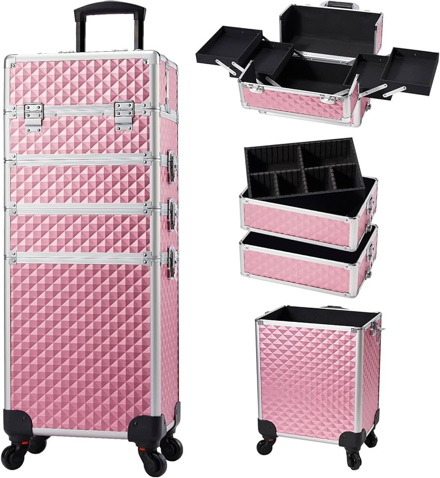 Stagiant Rolling Makeup Train Case Cosmetology Case on Wheels 4 in 1 Large Cosmetic Organizer Box... | Amazon (US)