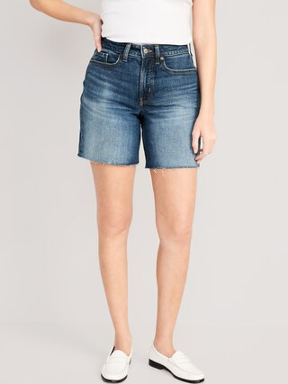 Curvy High-Waisted OG Straight Cut-Off Jean Shorts for Women -- 5-inch inseam | Old Navy (US)