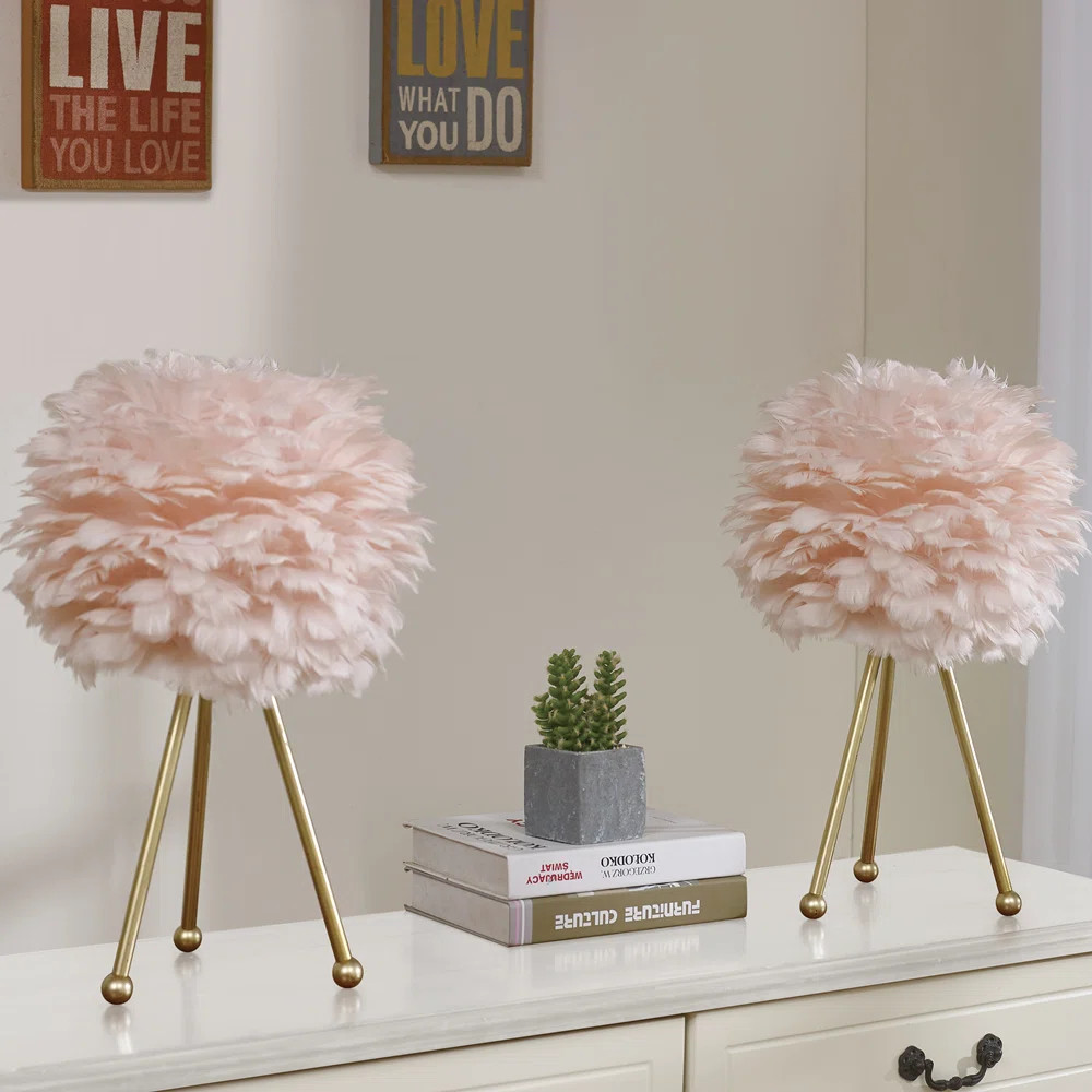 Marjorie 19" Modern Glam Feather Gold Tripod Table Lamp with Soft Lighting (Set of 2) | Wayfair North America