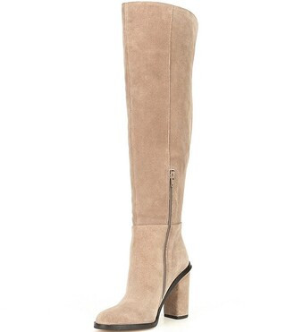Barrine Suede Wide Calf Over-the-Knee Block Heel Boots | Dillard's