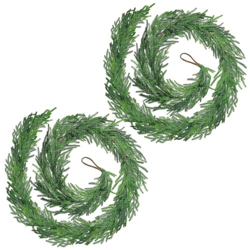 VDKIDKT 2PCS Christmas Norfolk Pine Garland, 18Ft Real Touch Pine Garland, Lifelike Foliage Christmas Greenery Garland for Home Decor Fireplace (18FT, 2PC) | Amazon (US)