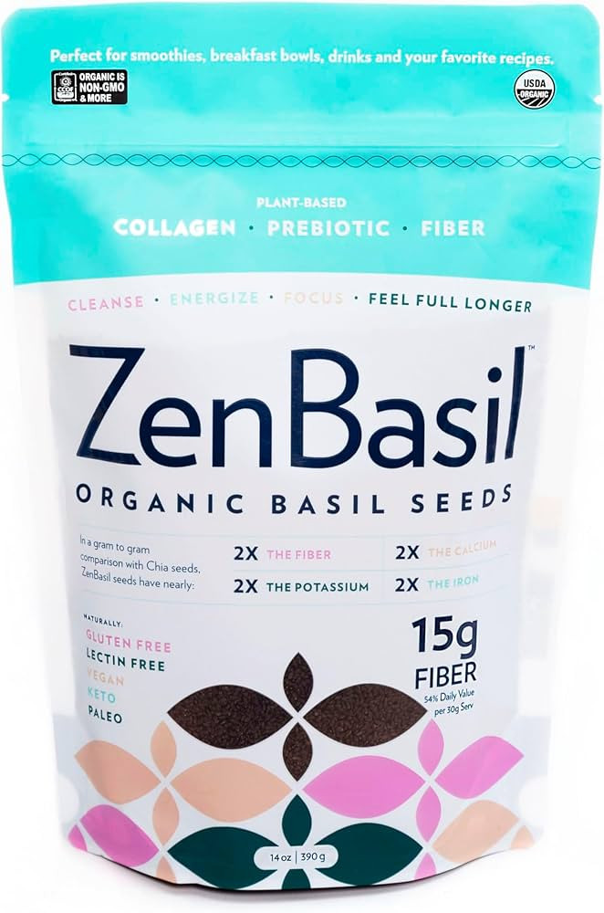 Zen Basil Seeds | Edible Basil Seeds USDA Organic, Kosher, Non-GMO, lectin Free, Gluten Free, Pla... | Amazon (US)