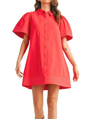 Meyhad Womens Short Sleeve Button Down Mini Shirt Dress Lapel Collar Short Dresses with Pocket(09... | Amazon (US)