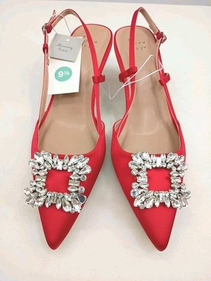 A New Day Shoes Annette Slingbag Memory Foam Satín Insolete Heels Strap Red 9.5 | eBay US