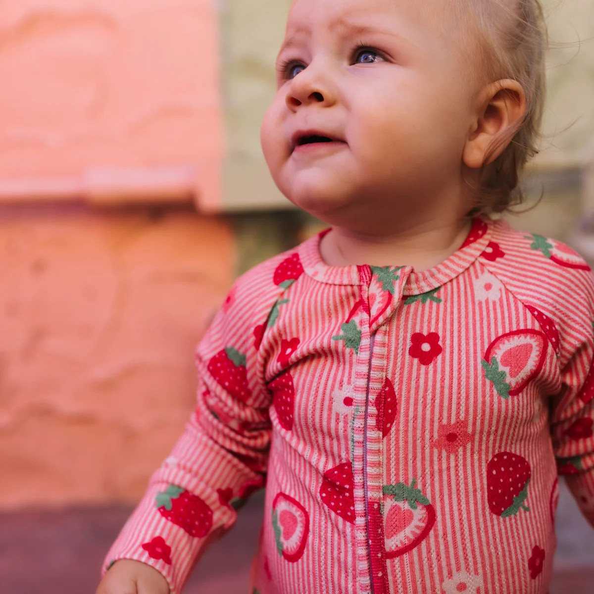 Strawberry Baby Pointelle Zip Pajamas | Staykation | Staykation