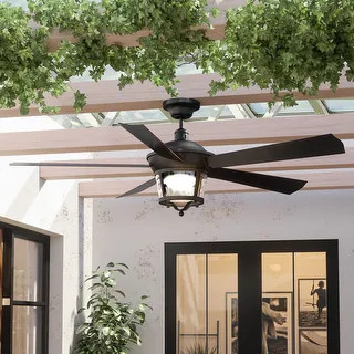 Luxury Black Iron Modern Farmhouse Indoor/Outdoor Ceiling Fan - 52 Inches | Bed Bath & Beyond