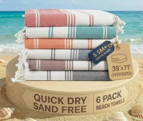 Lane Linen Beach Towels 6 Pack, Oversized Beach Towel, Pre-Washed Large Beach Towel, Stylish Pool... | Amazon (CA)