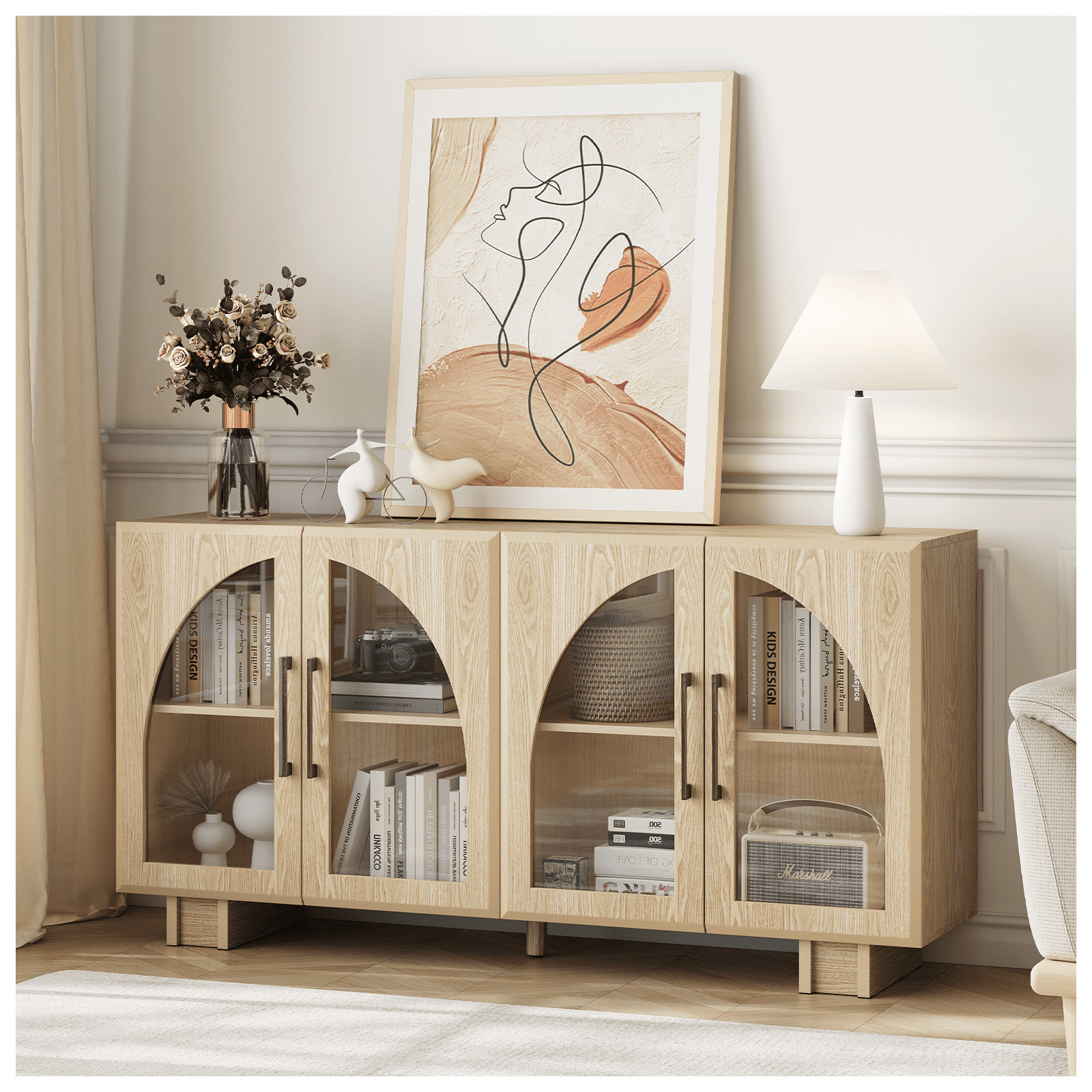 JOINICE Accent Cabinet with Adjustable Shelves and Arched Glass Door,for Living Room,Entryway,Hal... | Walmart (US)