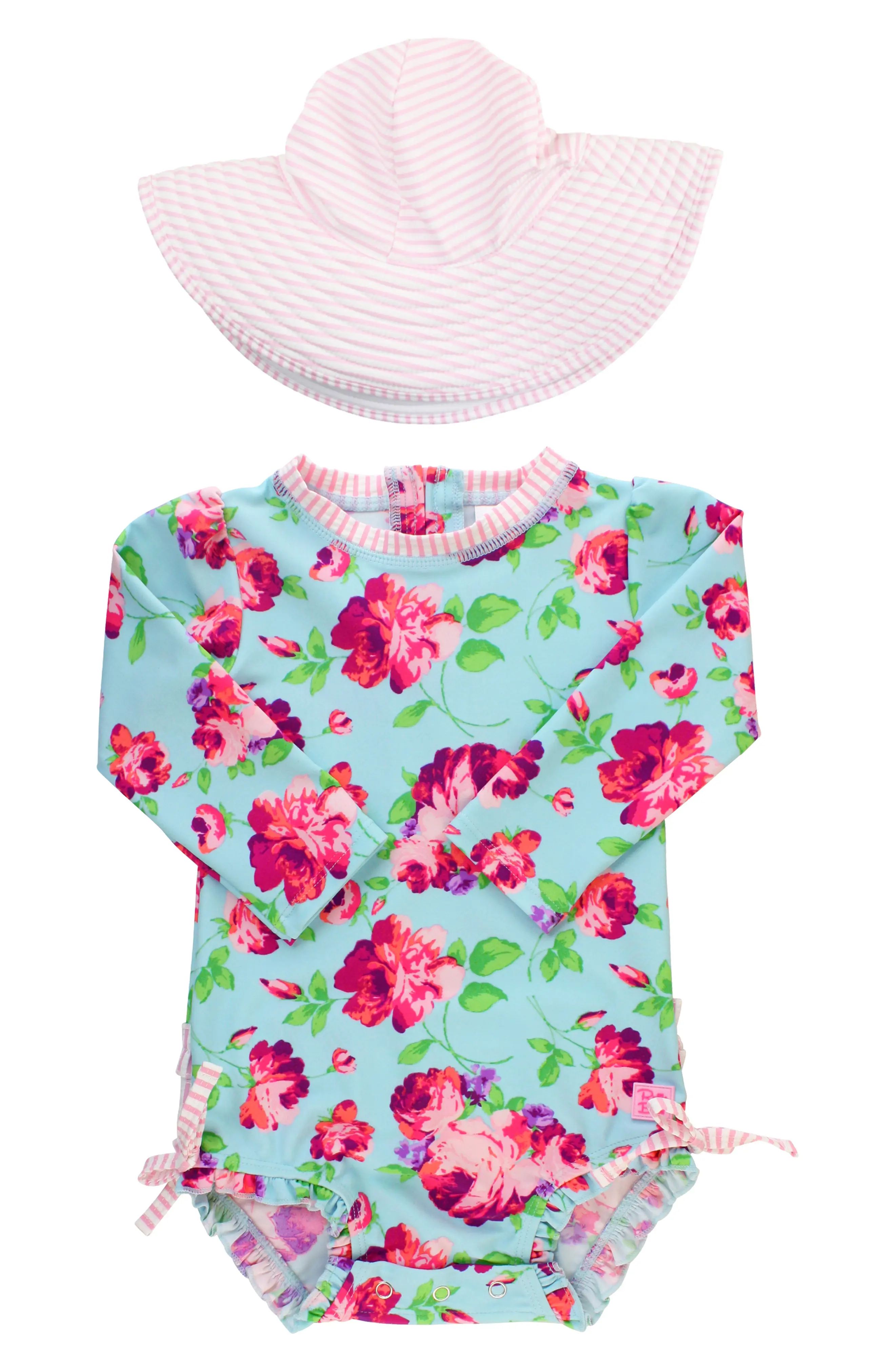 Life is Rosy One-Piece Rashguard Swimsuit & Hat Set | Nordstrom