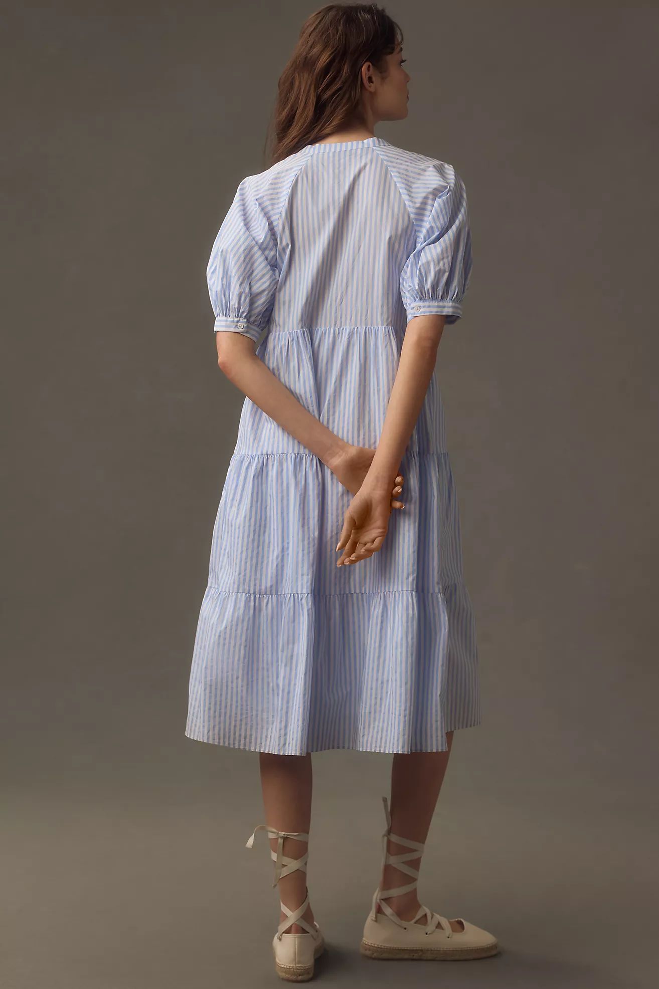 English Factory Puff-Sleeve Tiered Midi Dress | Anthropologie (US)