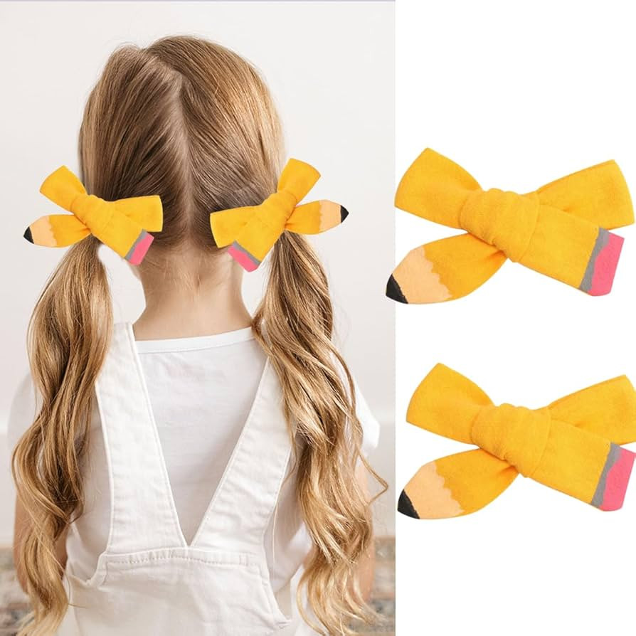Back to School Hair Bows Clips The Hand Painted Yellow Pencil Bows Clips Hairgrips for First Day ... | Amazon (US)