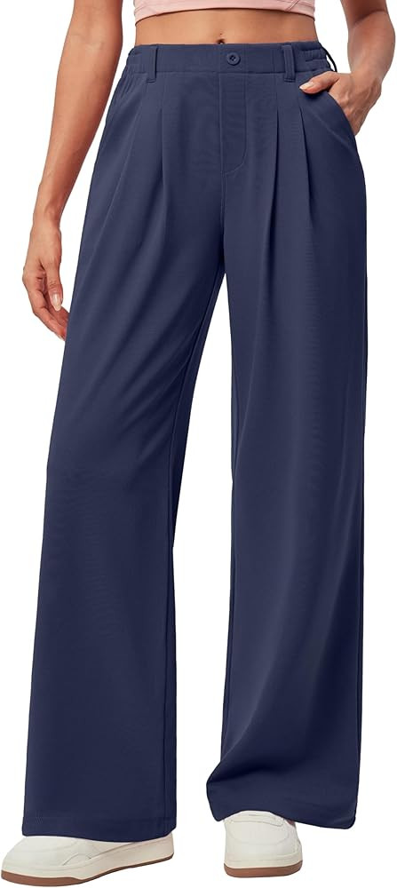 IUGA Wide Leg Stretchy Work Pants Pull on Business Casual Pants for Women High Waisted Slacks, 26... | Amazon (US)