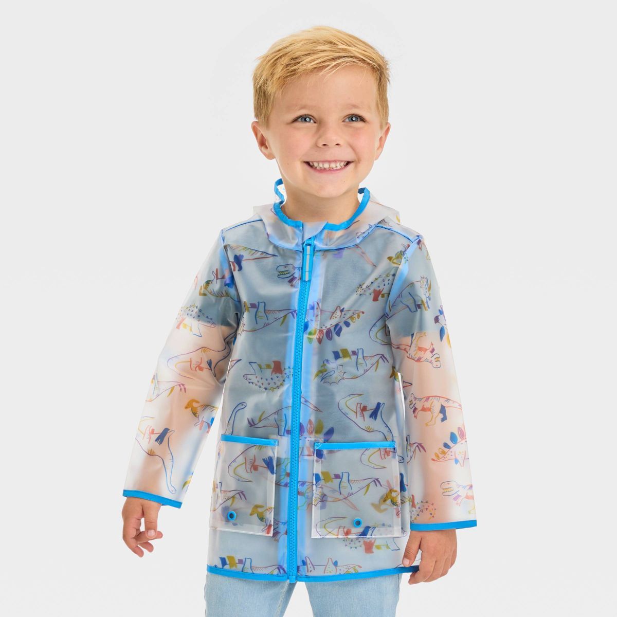 Toddler Boys' Dino Printed Clear Rain Jacket - Cat & Jack™ Blue | Target