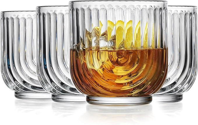 Glaver's Whiskey Glasses 11oz. Set of 4 Old Fashioned Bourbon Glasses. Ribbed Cocktail Arch Desig... | Amazon (US)