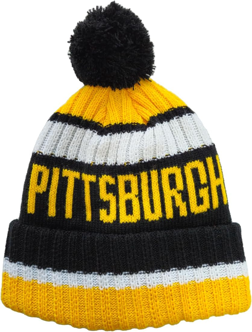 aoenbork City Beanie Knit Hat with Pom Winter Cuffed Cap Sport Fans Gift | Amazon (US)