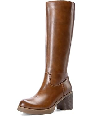 DREAM PAIRS Women's Knee High Boots Chunky Platform Heel Round Toe Boots for Women Side Zipper St... | Amazon (US)