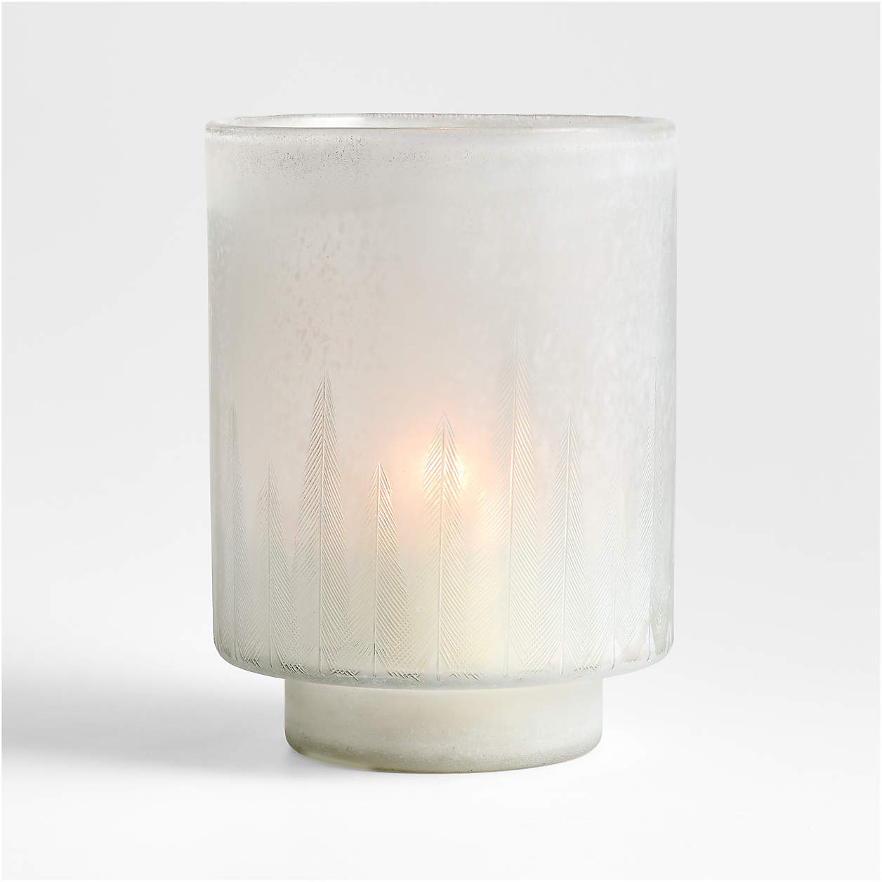 Etched Christmas Tree Frosted Glass Large Hurricane Candle Holder 11" + Reviews | Crate & Barrel | Crate & Barrel