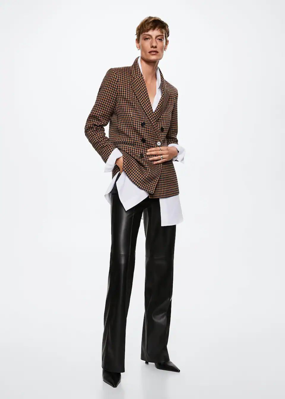 Houndstooth wool-blend blazer -  Women | Mango USA | MANGO (US)