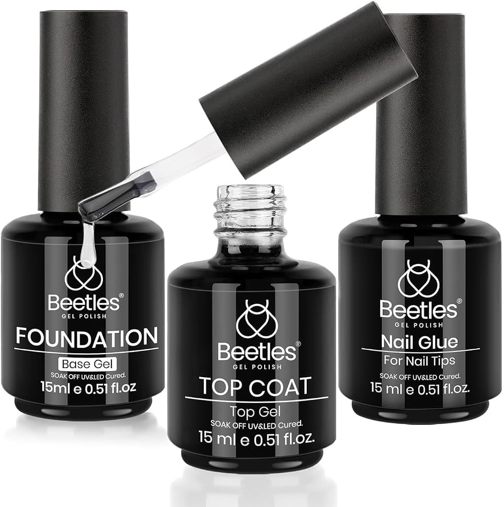 beetles Gel Polish No Wipe Top Coat and Base with 5 In 1 Nail Gel Glue 3Pcs 15ML Gel Nail kit wit... | Amazon (US)