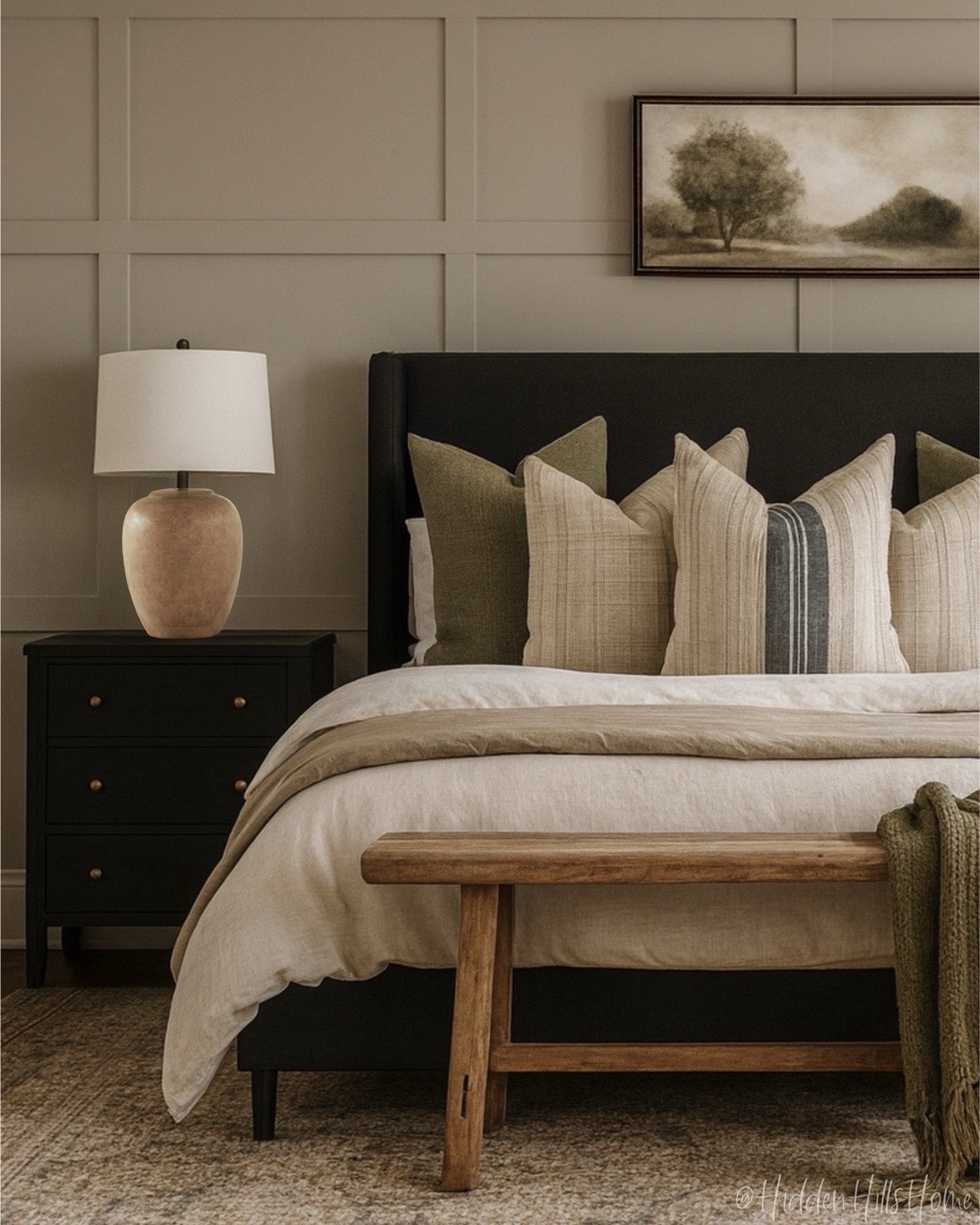 Modern transitional primary bedroom mood board, master bedroom design, nightstands, bedroom rug, dresser, moody bedroom decor, bedroom mood board #bedroom

#LTKSaleAlert #LTKHome