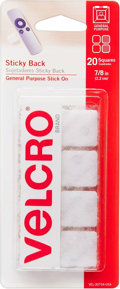 VELCRO Brand Mounting Squares | Pack of 20 | 7/8 Inch White | Adhesive Sticky Back Hook and Loop ... | Amazon (US)