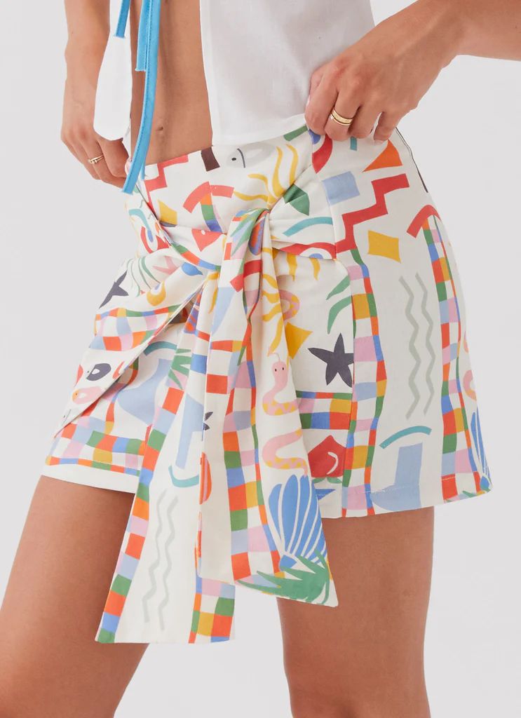 At First Light Linen Wrap Mini Skirt - Summer Palm | Peppermayo (Global)