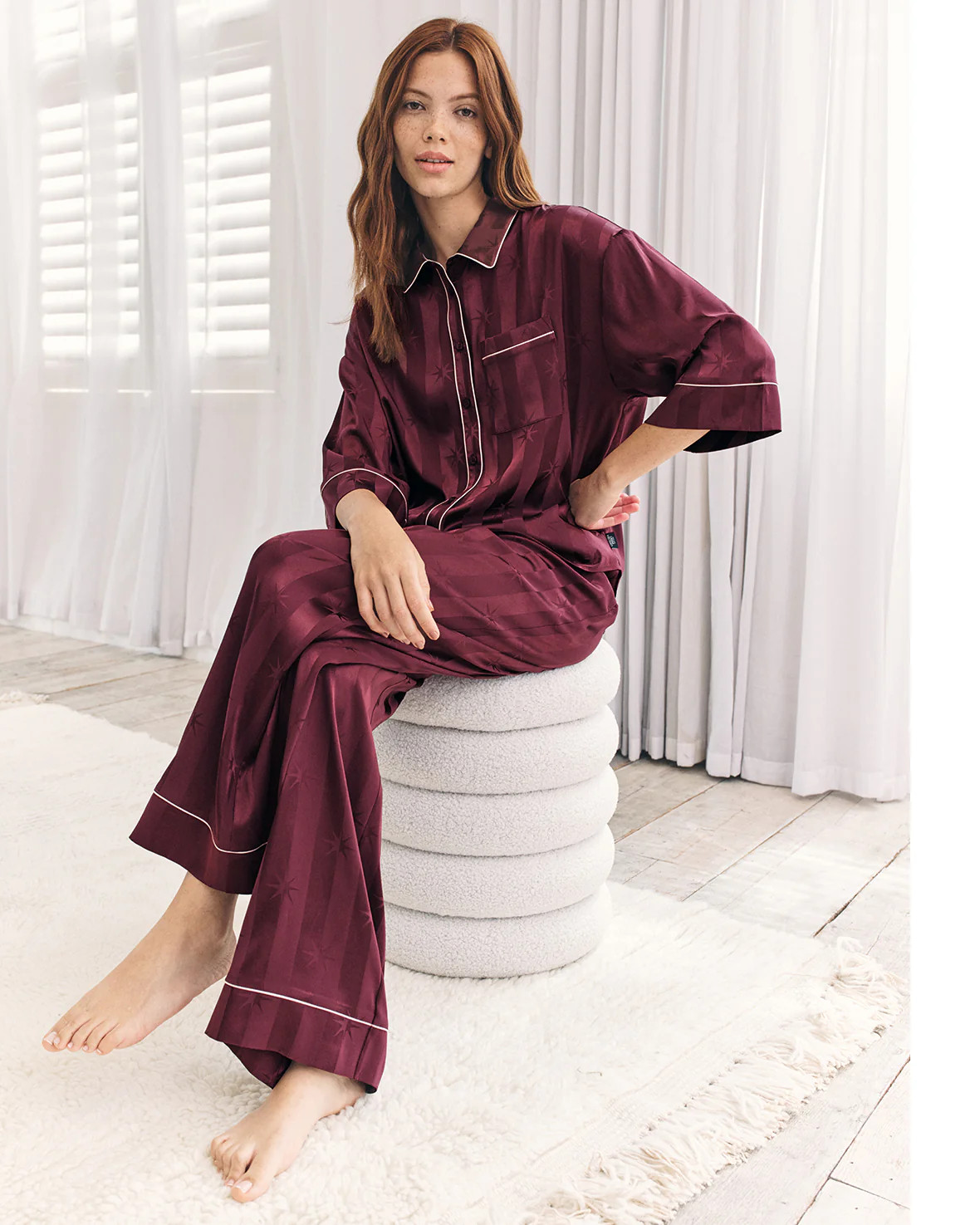 Satin Star Stripes Jacquard Long Pyjama Set | Chelsea Peers NYC