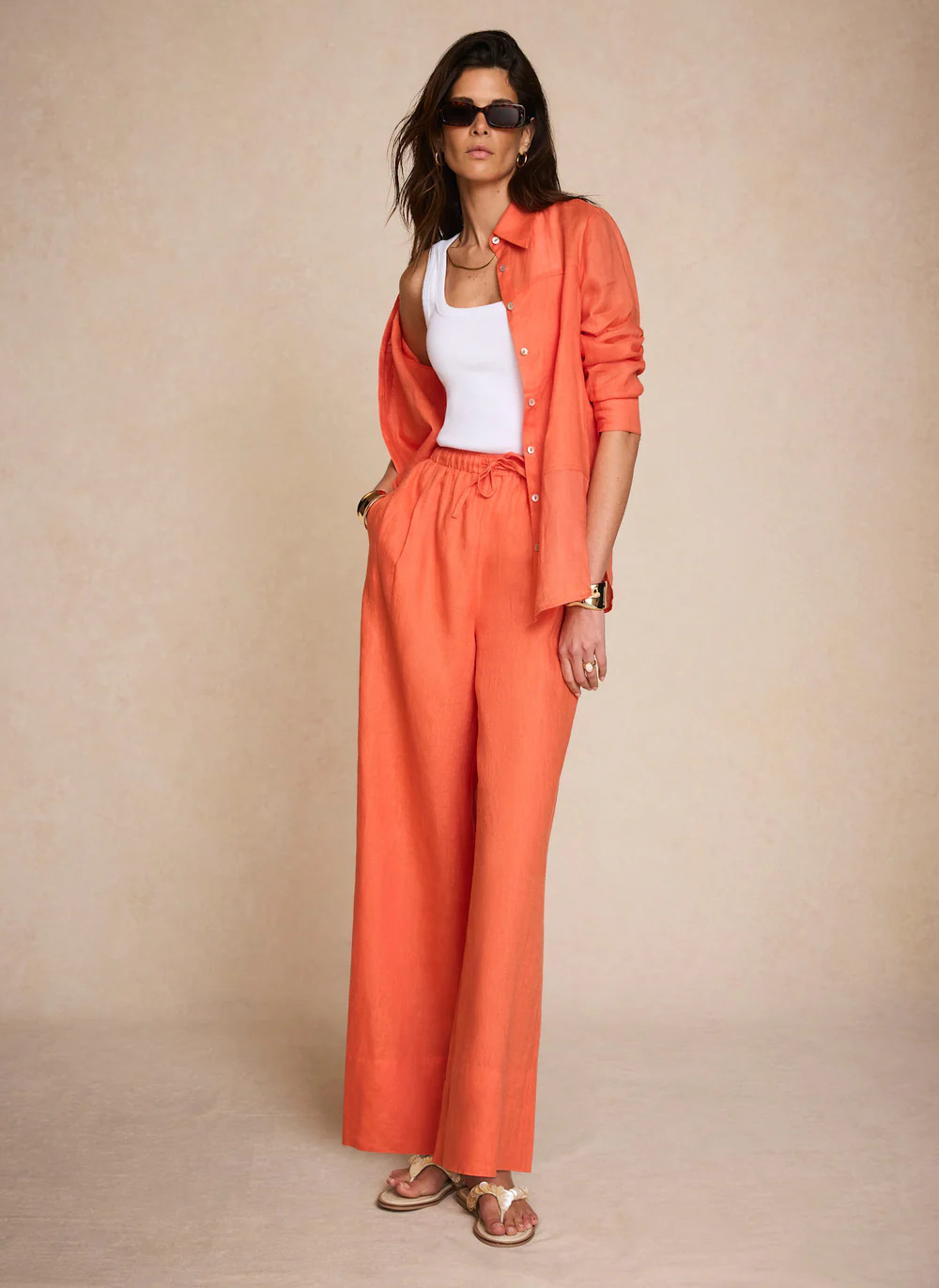 Orange Linen Drawstring Wide Leg Trousers | Mint Velvet