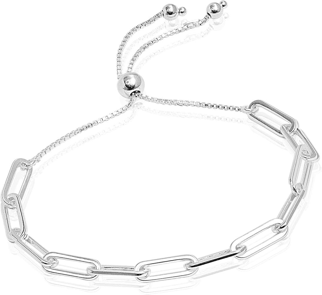 LeCalla 925 Sterling Silver Solid Italian Paperclip Link Chain Bracelet | Clasp Paperclip Chain B... | Amazon (US)