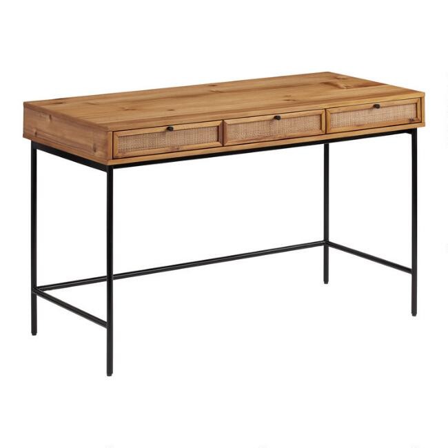 Wood and Rattan Cane Jonah Desk with Drawers | World Market