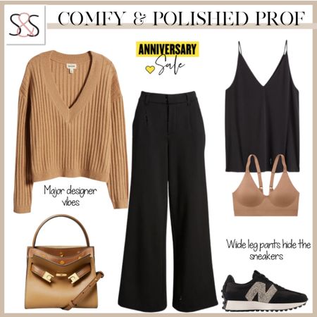 Cognac and black is by far my favorite combo! Your wide leg pants will hide your sneakers and the polished look will shine while still being comfy! 

#LTKunder50 #LTKunder100 #LTKxNSale