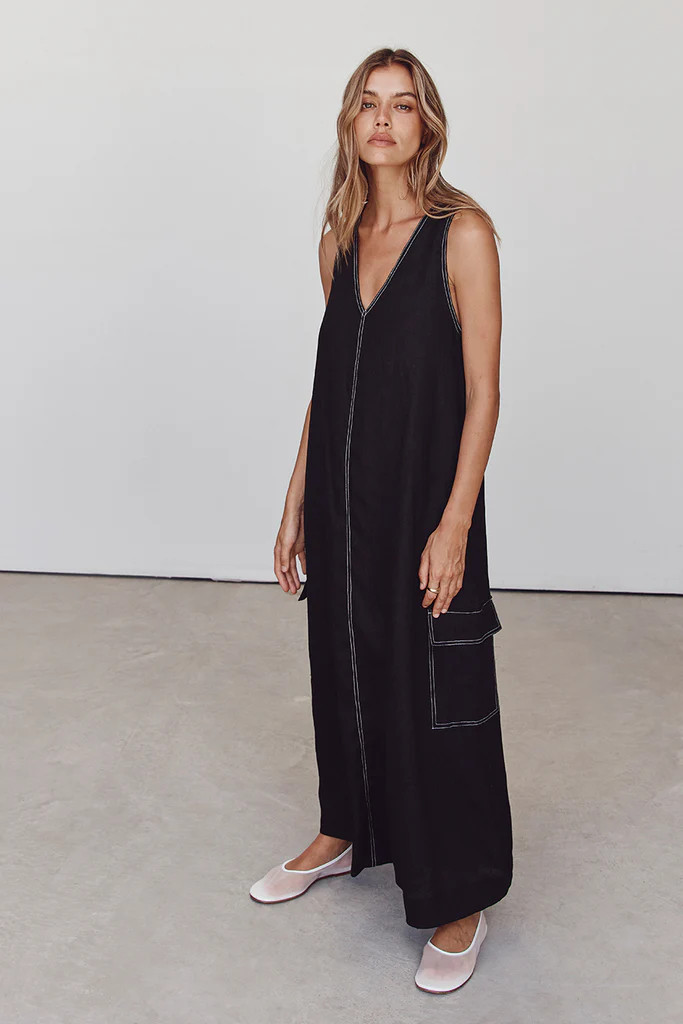 LAURENT BLACK CARGO LINEN DRESS | DISSH