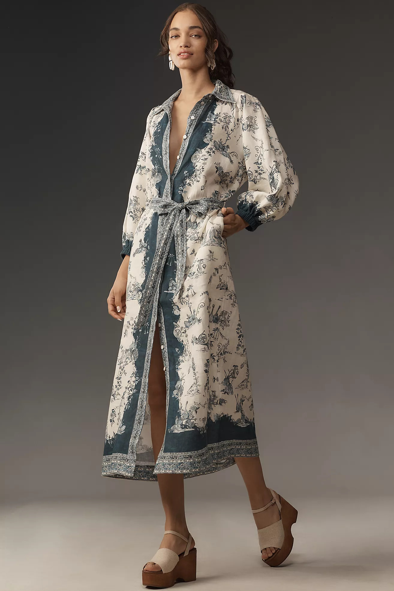 ALÉMAIS Casa Long-Sleeve Linen Midi Shirt Dress | Anthropologie (US)